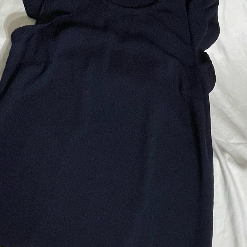 J. Crew Navy Ruffle Sleeve Top, Zipper Closure in Back. So much nicer in person. - Picture 13 of 13